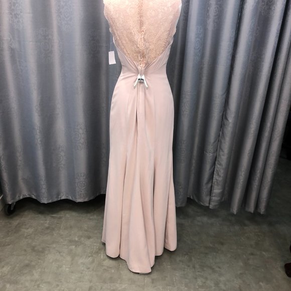 New Dessy Cameo Blush Lace Back Dress, Bridesmaid Formal Champagne Wedding - Picture 7 of 11
